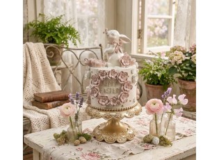 Květinový dort na podstavci s králíčkem Happy Easter - Ø 18*32 cm