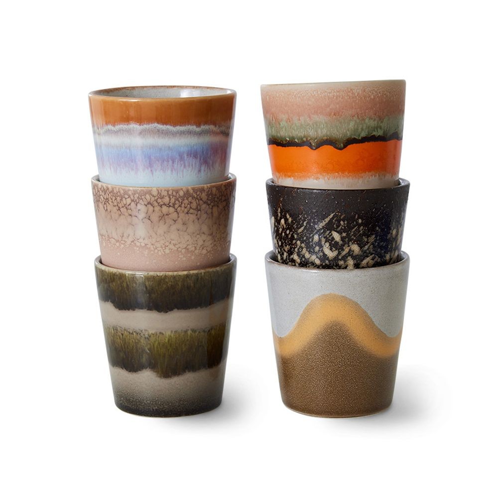 Set 6ks retro hrnek na kávu Coffee 70s - Ø 7,5*8cm / 230 ml 