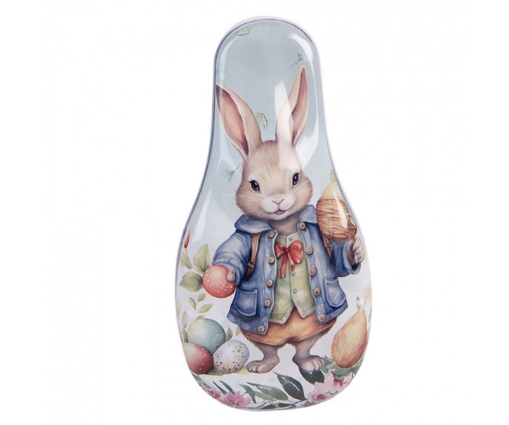 Plechová velikonoční dóza Modrý králíček ve vestě - 14*7*5 cm Clayre & Eef