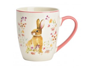 Porcelánový velikonoční hrnek s králíkem a květy - 8*10*6 cm / 360 ml