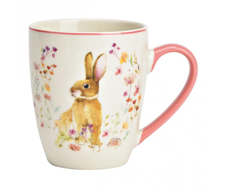 Porcelánový velikonoční hrnek s králíkem a květy - 8*10*6 cm / 360 ml Ostatn&iacute;