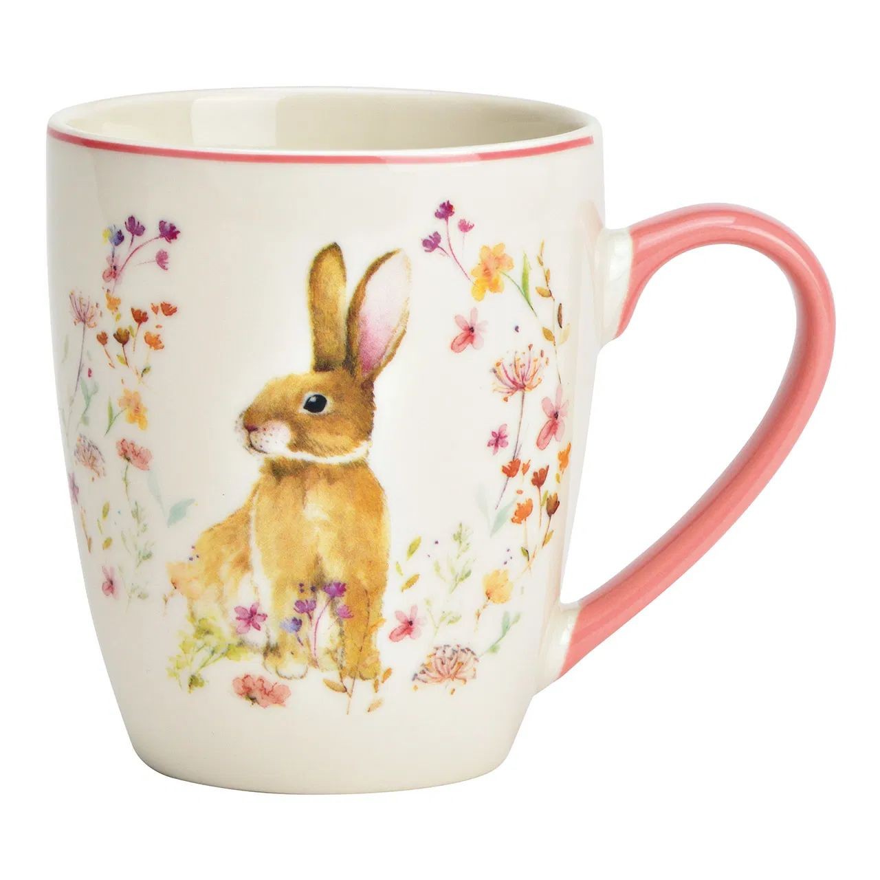 Porcelánový velikonoční hrnek s králíkem a květy - 8*10*6 cm / 360 ml