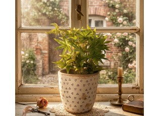 Béžový keramický obal na květináč se srdíčky Hearti L - Ø 16*16 cm