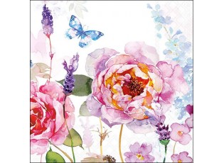 Bílé papírové ubrousky s pivoňkami Lucy - 33*33 cm (20ks)