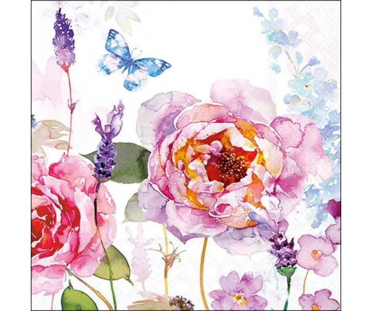 Bílé papírové ubrousky s pivoňkami Lucy - 33*33 cm (20ks) Ostatn&iacute;