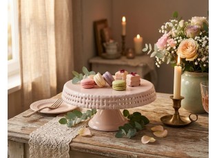 Růžový keramický podnos na noze Hella Pastel Pink M - Ø 25*12cm