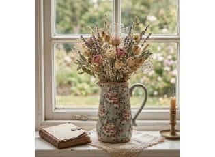 Zelený keramický dekorační džbán s květy Floria L - 21*15*23 cm