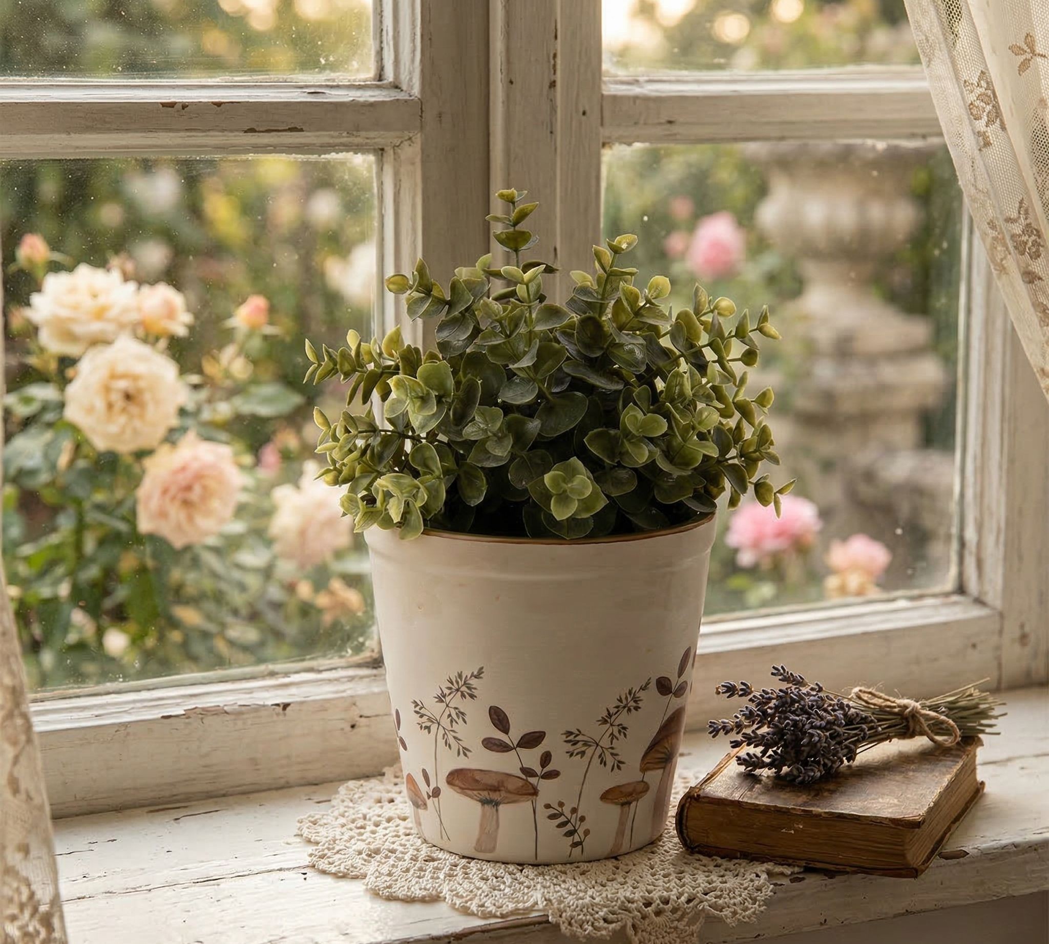 Béžový obal na květináč s houbičkami Little Forest Jewels M - Ø 15*14 cm