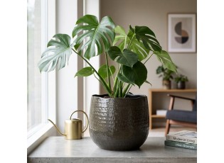 Tmavě šedý obal na květináč Graphine L - Ø 25*22 cm