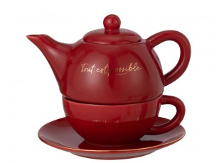 Vínovo-zlatý Tea for One v dárkové krabičce - 19*12*15 cm / 420/ 200 ml