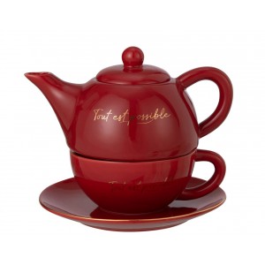 Vínovo-zlatý Tea for One v dárkové krabičce - 19*12*15 cm / 420/ 200 ml