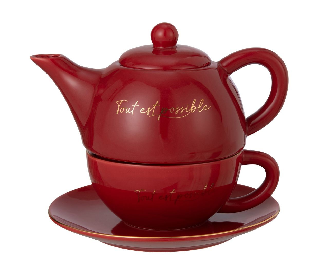 Vínovo-zlatý Tea for One v dárkové krabičce - 19*12*15 cm / 420/ 200 ml