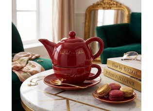 Vínovo-zlatý Tea for One v dárkové krabičce - 19*12*15 cm / 420/ 200 ml