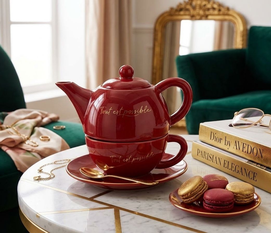 Vínovo-zlatý Tea for One v dárkové krabičce - 19*12*15 cm / 420/ 200 ml J-Line by Jolipa Vínovo-zlatý Tea for One v dárkové krabičce - 19*12*15 cm / 420/ 200 ml J-Line by Jolipa