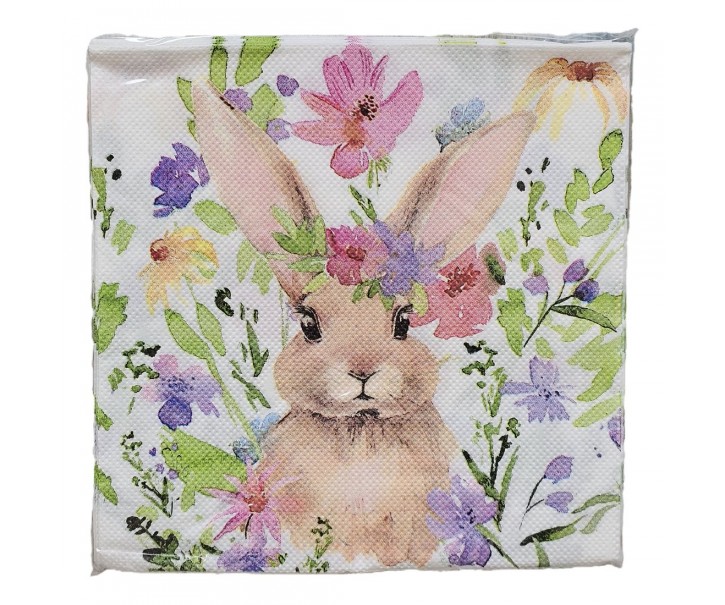 Barevné papírové ubrousky se zajíčkem a květy - 33*33 cm (20ks) Clayre & Eef