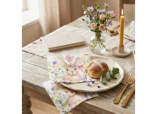 Barevné papírové ubrousky se zajíčkem a květy - 33*33 cm (20ks)