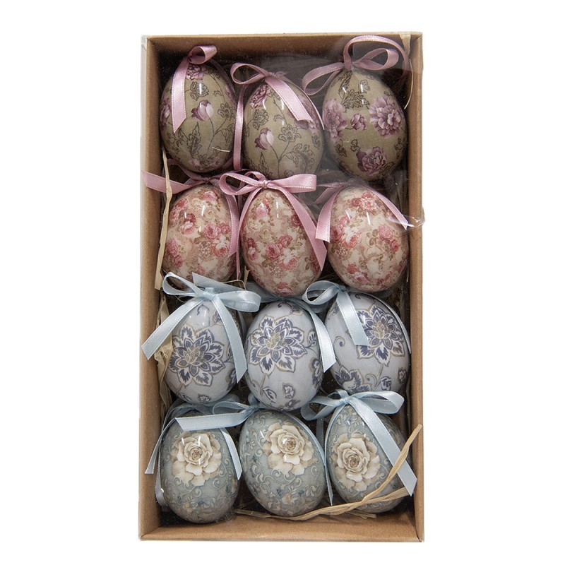 12ks dekorace závěsné vajíčko s květy Spring Egg - Ø 4*5cm