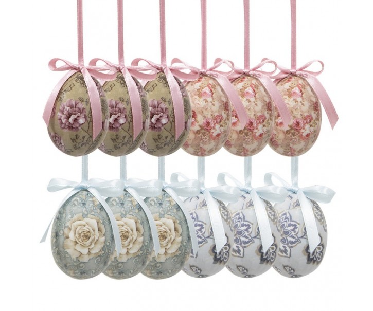12ks dekorace závěsné vajíčko s květy Spring Egg - Ø 4*5cm Clayre & Eef