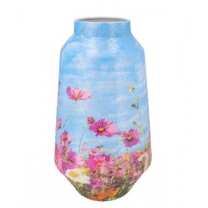 Modrá kovová veliká váza s květy Jullie Jolly blue L - 20*20*39 cm