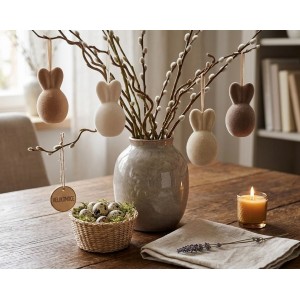 Set 4ks přírodní velikonoční vejce s oušky Egg Easter Flock - Ø 8*14 cm