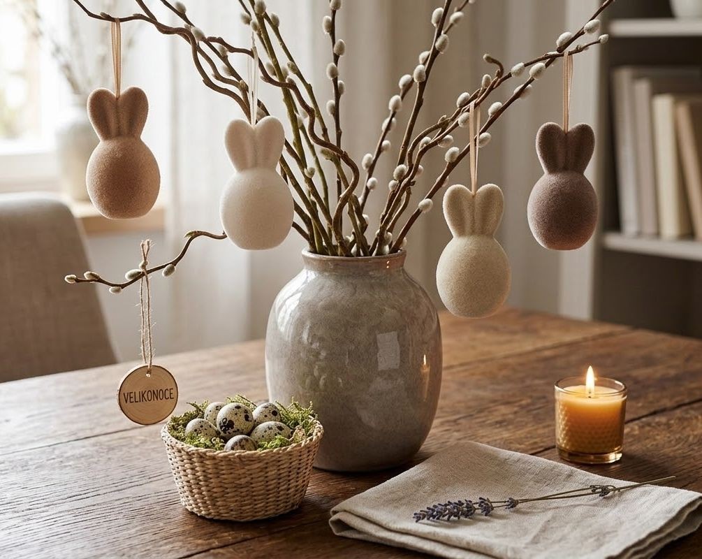 Set 4ks přírodní velikonoční vejce s oušky Egg Easter Flock - Ø 8*14 cm