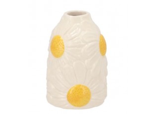 Bílá keramická vázička s reliéfem květů Jane Flower - Ø 8*12 cm