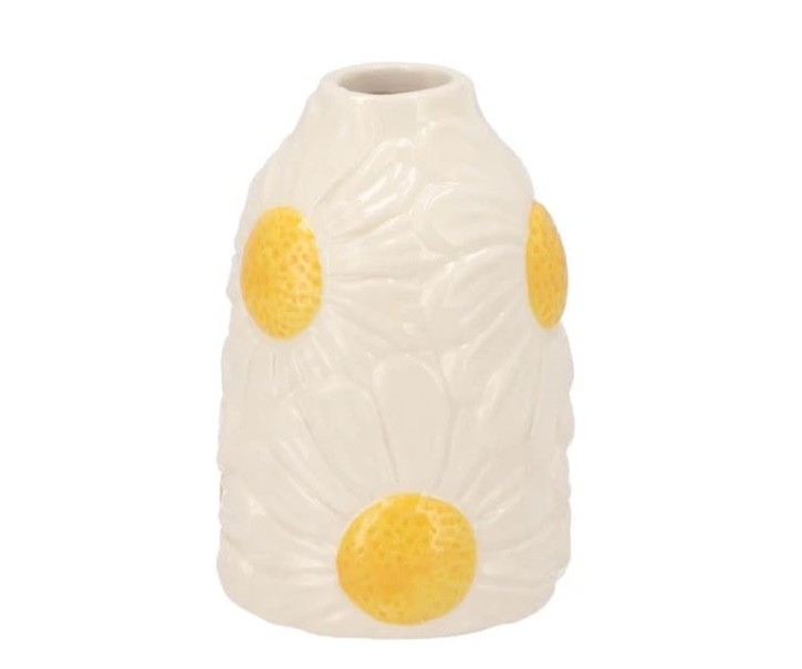 Bílá keramická vázička s reliéfem květů Jane Flower - Ø 8*12 cm daan kromhout