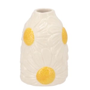 Bílá keramická vázička s reliéfem květů Jane Flower - Ø 8*12 cm