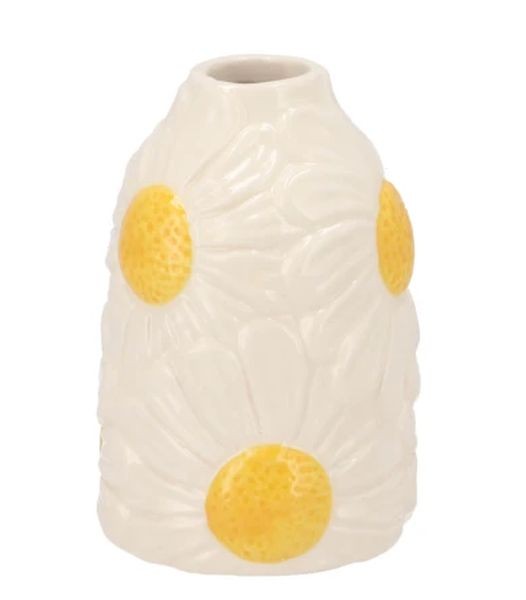 Bílá keramická vázička s reliéfem květů Jane Flower - Ø 8*12 cm