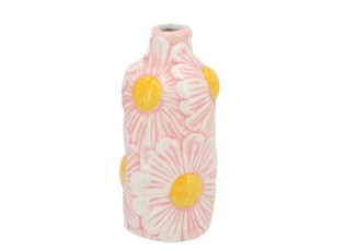 Růžová keramická vázička s reliéfem květů Jane Flower - Ø 7*16 cm