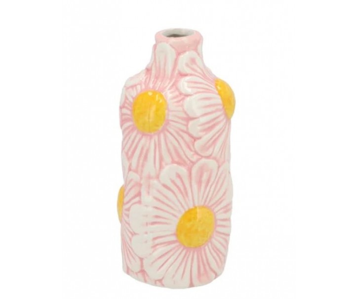 Růžová keramická vázička s reliéfem květů Jane Flower - Ø 7*16 cm daan kromhout
