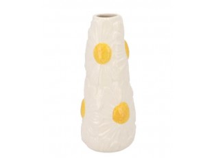 Bílá keramická vázička s reliéfem květů Jane Flower - Ø 8*18 cm