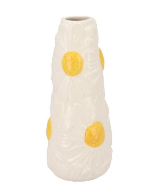 Bílá keramická vázička s reliéfem květů Jane Flower - Ø 8*18 cm