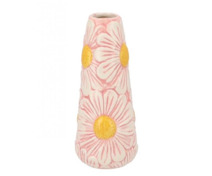 Růžová keramická vázička s reliéfem květů Jane Flower - Ø 8*18 cm daan kromhout