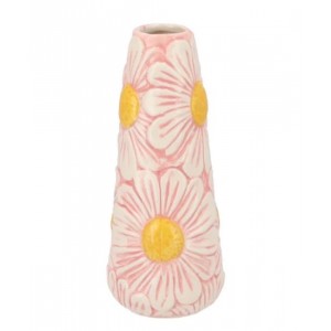 Růžová keramická vázička s reliéfem květů Jane Flower - Ø 8*18 cm
