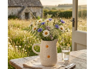 Bílý keramický džbán s reliéfem květů Jane Flower - 20*14*20 cm