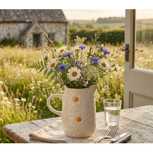 Bílý keramický džbán s reliéfem květů Jane Flower - 20*14*20 cm