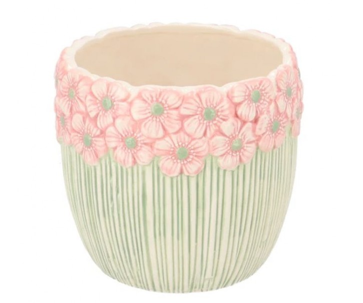 Růžovo-zelený obal na květináč s reliéfem květů Jane Flower - Ø 15*13 cm daan kromhout