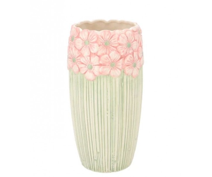 Růžovo-zelená váza s reliéfem květů Jane Flower - Ø 11*21 cm daan kromhout