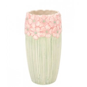 Růžovo-zelená váza s reliéfem květů Jane Flower - Ø 11*21 cm