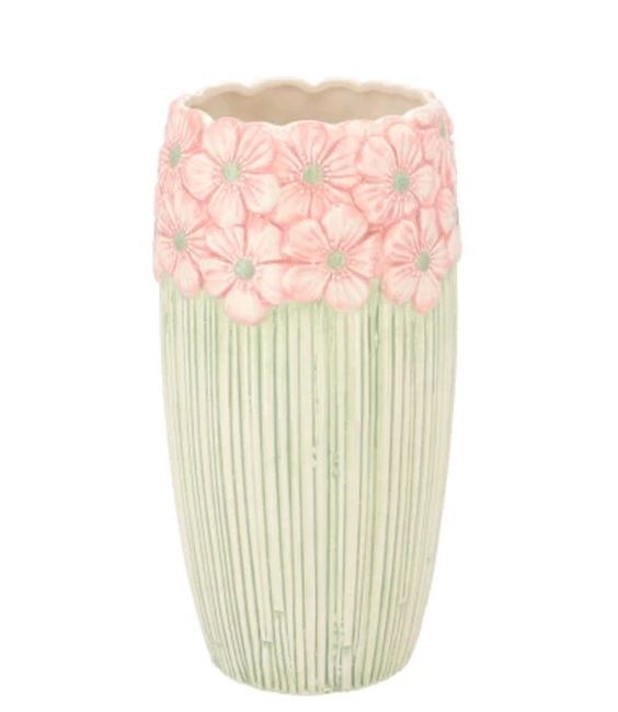 Růžovo-zelená váza s reliéfem květů Jane Flower - Ø 11*21 cm