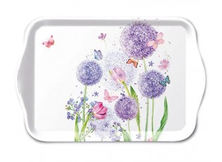 Bílý melaminový tácek s okrasným česnekem Flower Beauty - 13*21 cm