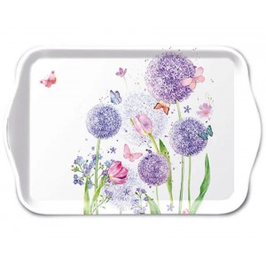 Bílý melaminový tácek s okrasným česnekem Flower Beauty - 13*21 cm