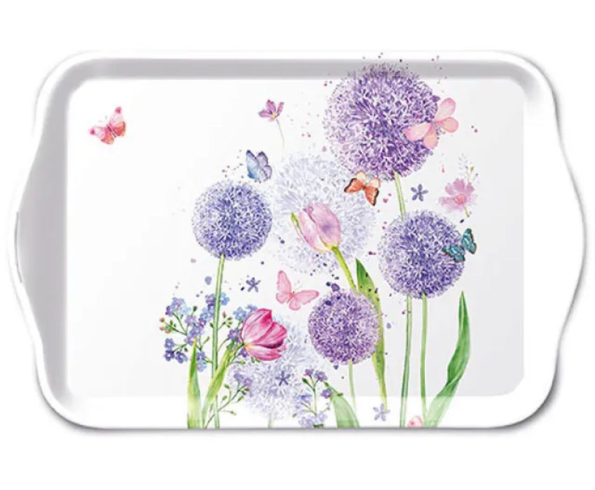 Levně Bílý melaminový tácek s okrasným česnekem Flower Beauty - 13*21 cm 13719325