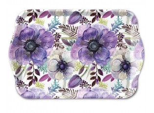 Bílý melaminový tácek s fialovými sasankami Purple Dream - 13*21 cm