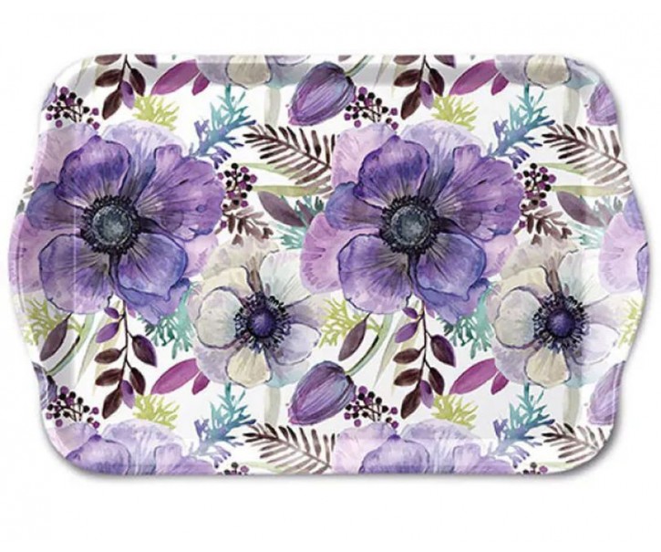 Bílý melaminový tácek s fialovými sasankami Purple Dream - 13*21 cm Ostatn&iacute;