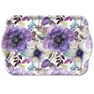 Bílý melaminový tácek s fialovými sasankami Purple Dream - 13*21 cm