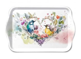 Bílý melaminový tácek s ptáčky Loving Birds - 13*21 cm