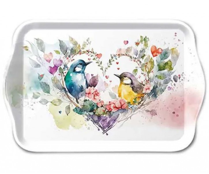 Bílý melaminový tácek s ptáčky Loving Birds - 13*21 cm Ostatn&iacute;