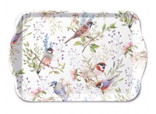 Bílý melaminový tácek s ptáčky Busy Birds - 13*21 cm
